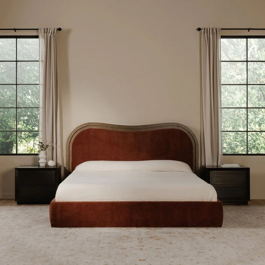 Camilla Chestnut Wave Design Bed - LOOMLAN - Moe's Home - Beds