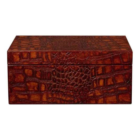 Candece Croco Embossed Leather Brown Box 2PC - LOOMLAN - Sarreid - Boxes & Bowls
