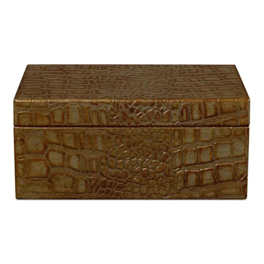 Candece Croco Embossed Leather Green Box 2PC - LOOMLAN - Sarreid - Boxes & Bowls