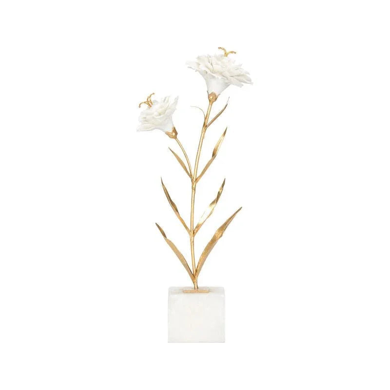 Carnation on Alabaster Stand White Sculpture - LOOMLAN - Chelsea House - Statues & Sculptures