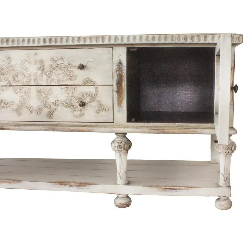 Carved Distressed White Buffet Bianca - LOOMLAN - Peninsula Home - Sideboards