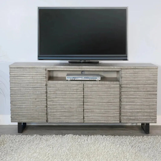 Carved Wood TV Stand with Soundbar and Doors - LOOMLAN - Sunny D - TV Stands & Media Centers