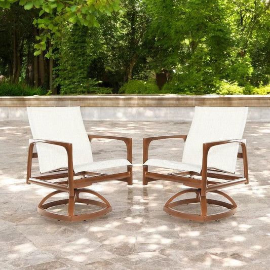 Castelle Berkeley Sling Swivel Rocker Dining Chair-Outdoor Dining Chairs-Castelle-LOOMLAN