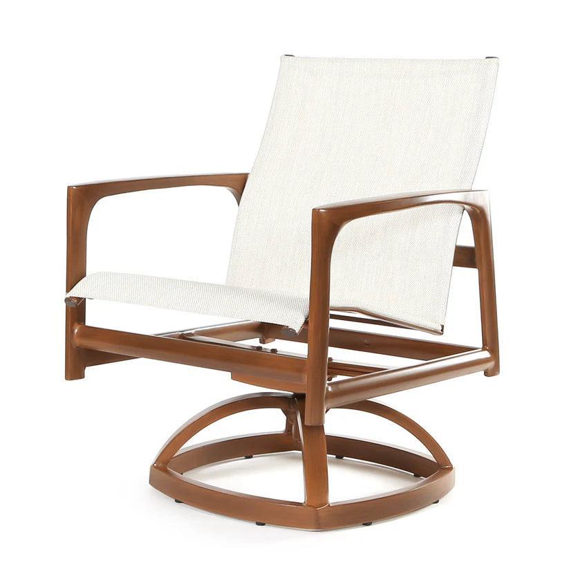 Castelle Berkeley Sling Swivel Rocker Dining Chair-Outdoor Dining Chairs-Castelle-LOOMLAN