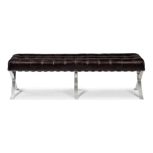 Catalunya Leather & Stainless Dark Brown Long Bench - LOOMLAN - Sarreid - Bedroom Benches