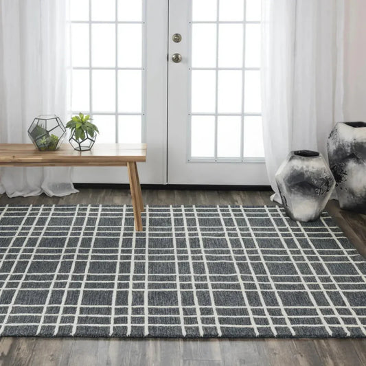 Cees Plaid Gray Living Room Rug - LOOMLAN - LOOMLAN - Area Rugs