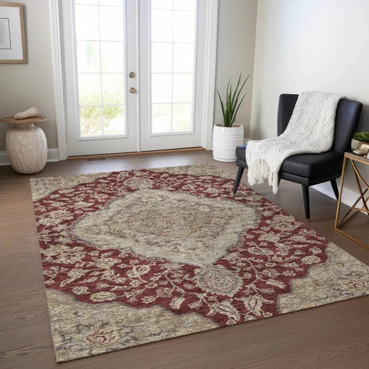 Celia Red Washable Indoor - Outdoor Rug - LOOMLAN - LOOMLAN Rugs - Outdoor Rugs