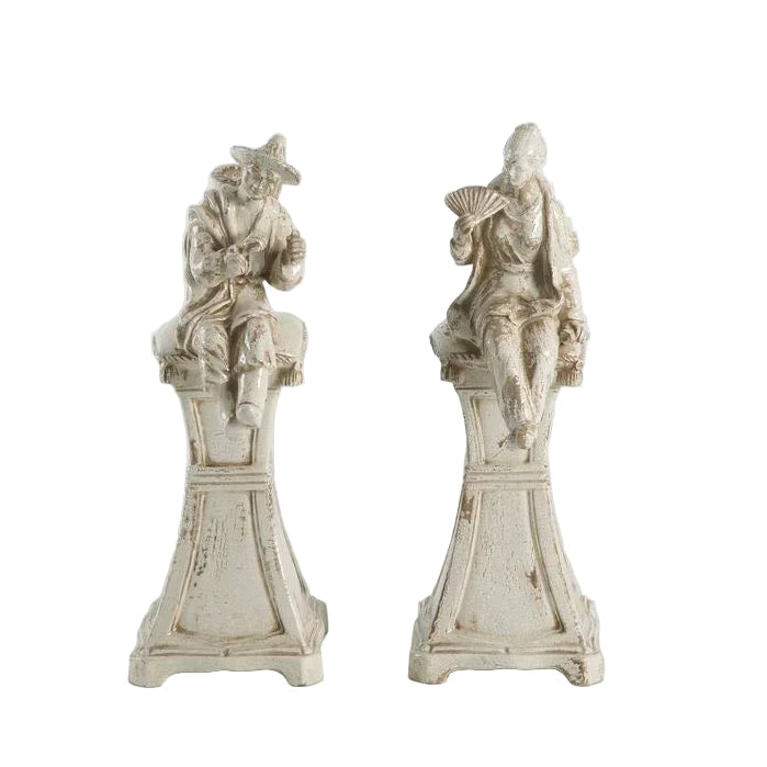 Ceramic Made Chinese Figure On Pedestal Sculpture (Pr) - LOOMLAN - Chelsea House - Statues & Sculptures