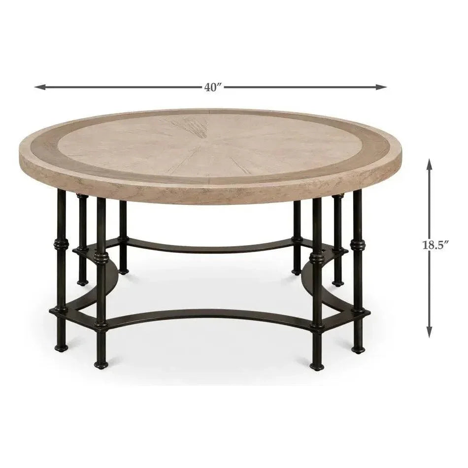 Chisholm Equestrian Cocktail Round Coffee Table Grey - LOOMLAN - Sarreid - Coffee Tables