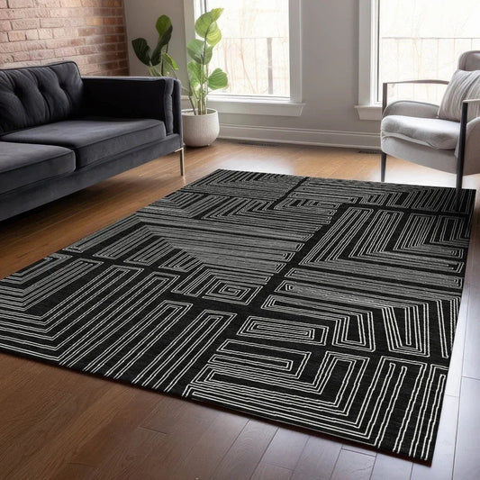 Clayra Black Washable Indoor-Outdoor Rug-Outdoor Rugs-LOOMLAN Rugs-LOOMLAN