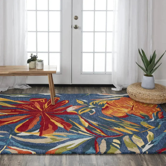 Cnut Floral Dark Blue Area Rugs For Living Room - LOOMLAN - LOOMLAN - Area Rugs