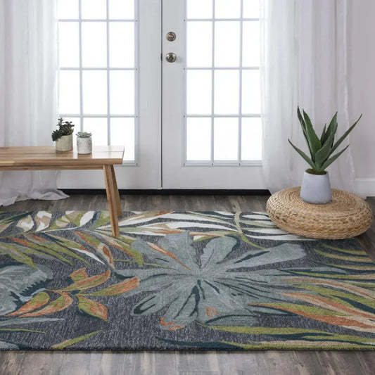 Coal Floral Charcoal Area Rugs For Living Room - LOOMLAN - LOOMLAN - Area Rugs
