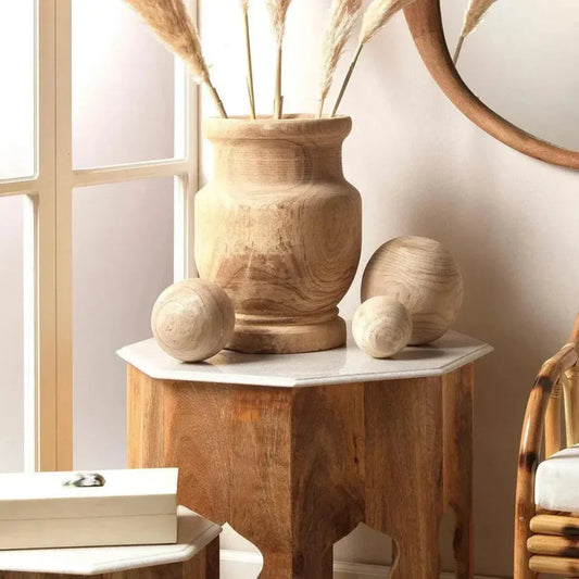 Coastal Brown Paulownia Wood Malibu Wood Balls 3PC - LOOMLAN - Jamie Young - Statues & Sculptures