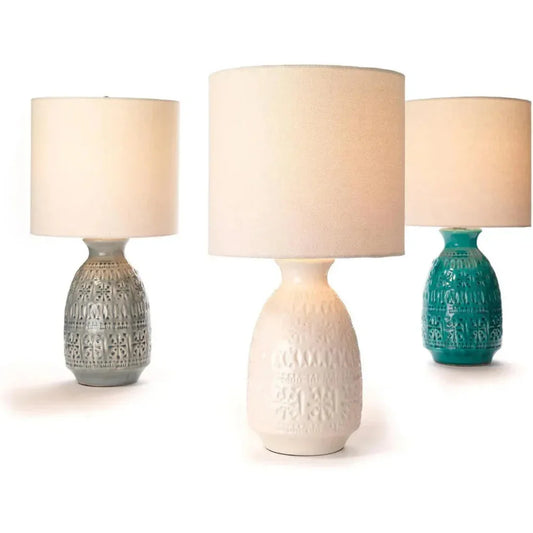 Coastal Style White Ceramic Frieze Table Lamp - LOOMLAN - Jamie Young - Table Lamps