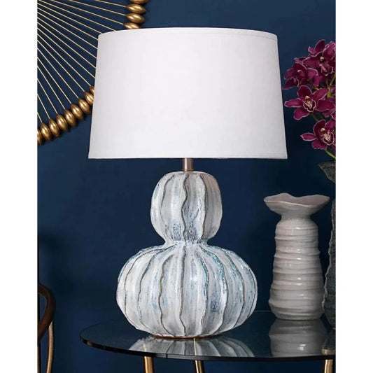 Coastal Style White Ceramic Oceana Gourd Table Lamp - LOOMLAN - Jamie Young - Table Lamps
