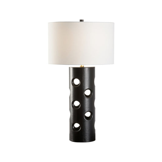 Cole Column Black Leather Table Lamp
