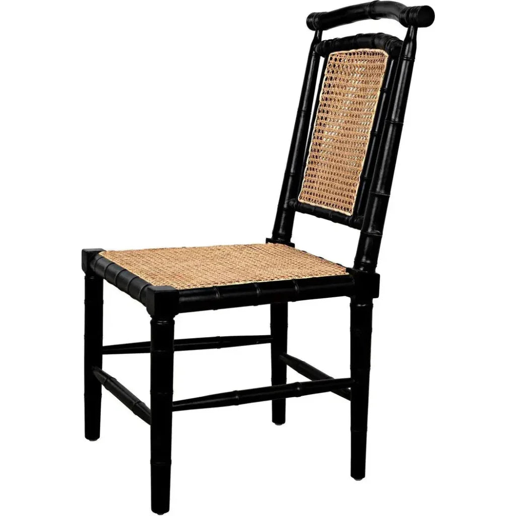 Colonial Bamboo Wood Black Side Chair - LOOMLAN - Noir - Accent Chairs