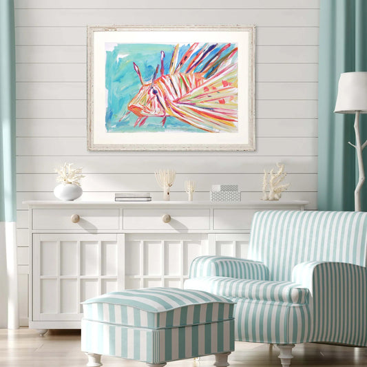 Colorful Fish Wood Turquoise Framed Wall Art