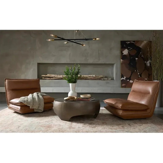 Colson Leather Swivel Armless Chair-Lounge Chairs-SUNPAN-LOOMLAN