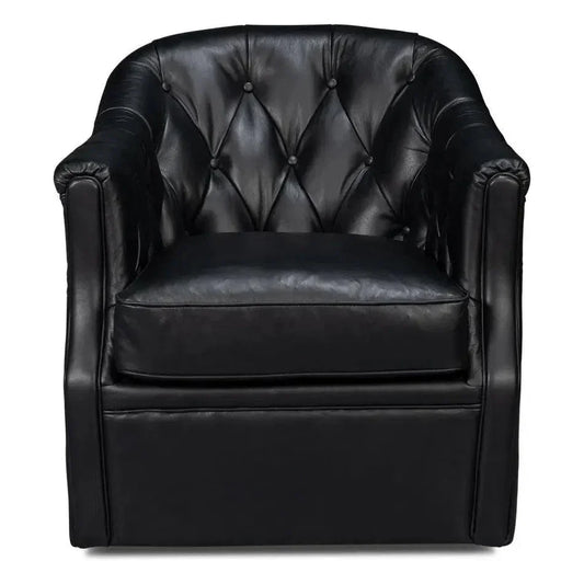 Coolidge Leather Black Swivel Arm Chair - LOOMLAN - Sarreid - Club Chairs