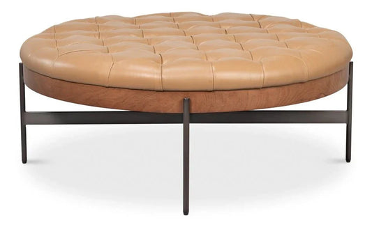Corbet Tufted Leather Cocktail Ottoman - LOOMLAN - Sarreid - Ottomans