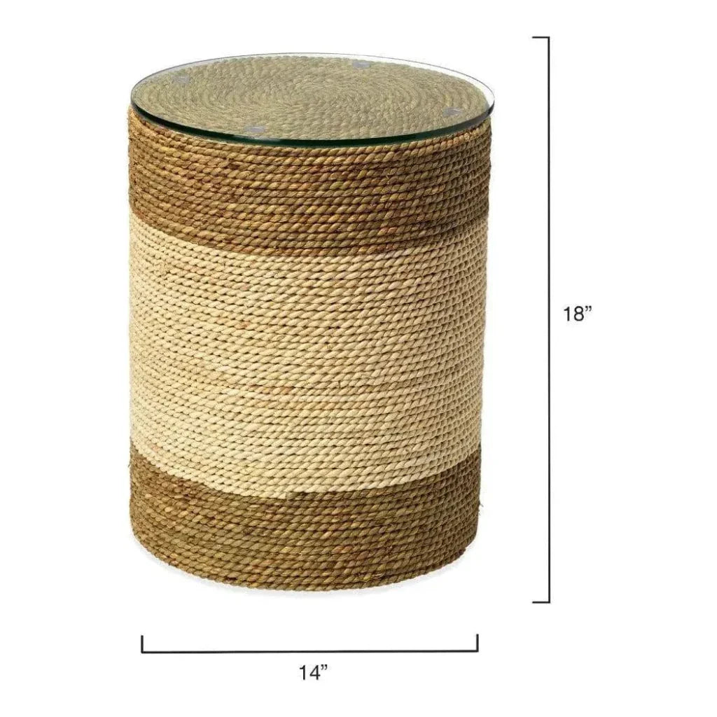 Corn Straw & Tempered Glass Side Table - LOOMLAN - Jamie Young - Side Tables