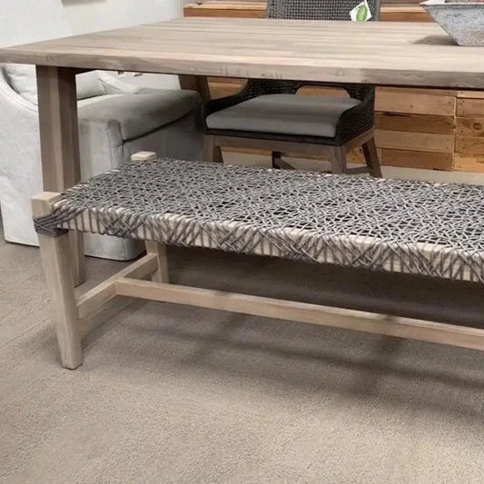 Costa Outdoor Bench Teak Wood Performance Rope-Outdoor Benches-Essentials For Living-LOOMLAN