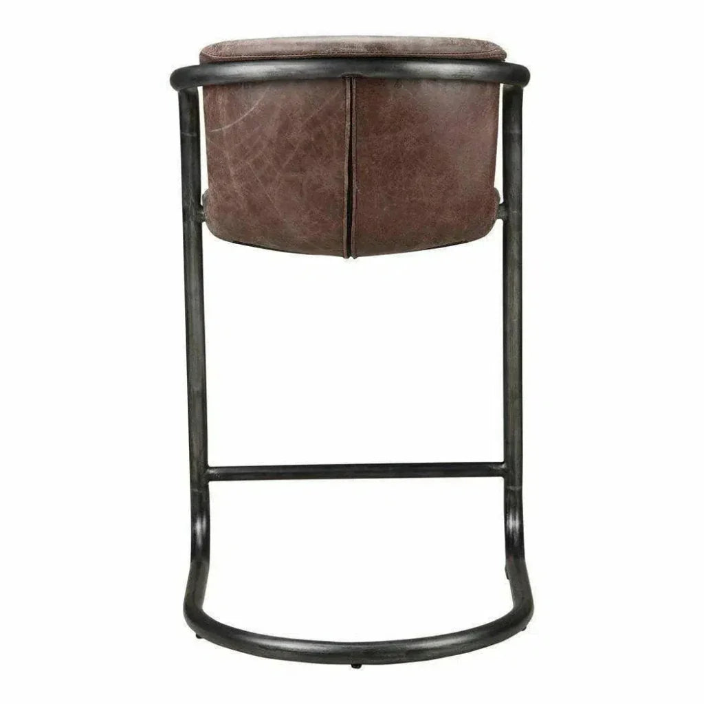 Counter Stool Brown Leather Set Industrial - LOOMLAN - Moe's Home - Counter Stools