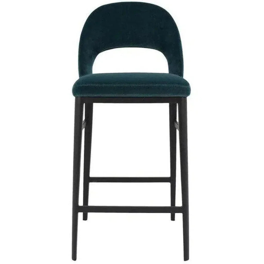 Counter Stool Teal Velvet Blue Retro - LOOMLAN - Moe's Home - Counter Stools