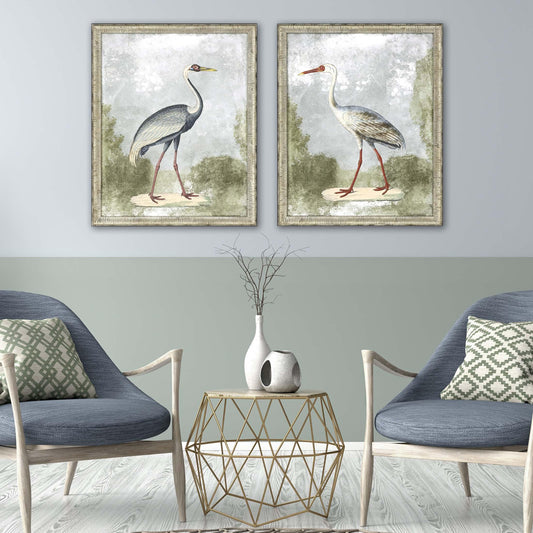 Cranes I Wood Blue Framed Wall Art 2PC