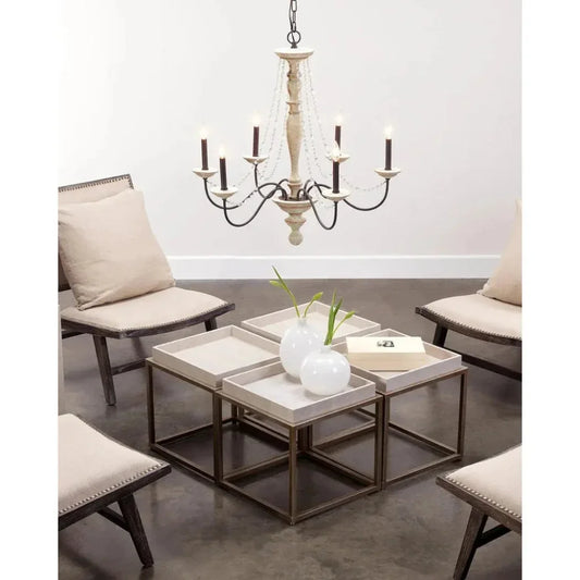 Cream Leather Jax Square Mid Century Side Table - LOOMLAN - Jamie Young - Side Tables