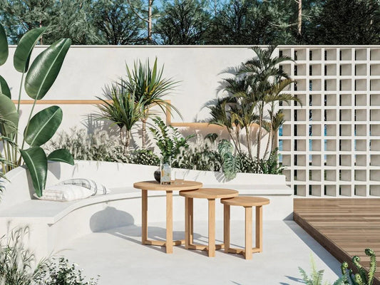 Cross Legs Nesting Teak Patio Side Table - LOOMLAN - HiTeak - Outdoor Side Tables