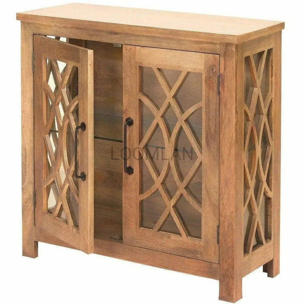 Slim Curio Cabinet Trellis Glass Doors & Sides - LOOMLAN - LOOMLAN - Accent Cabinets