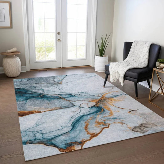 Daeanor Blue Washable Indoor - Outdoor Rug - LOOMLAN - LOOMLAN Rugs - Outdoor Rugs