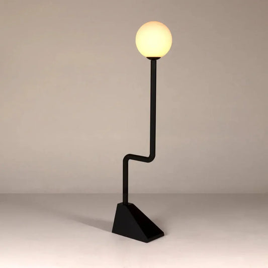 Dallas Steel and Frosted Globe Floor Lamp-Floor Lamps-Noir-LOOMLAN