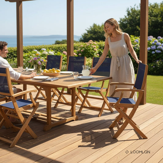 Dalton Teak Patio Family Dining Set 9PC