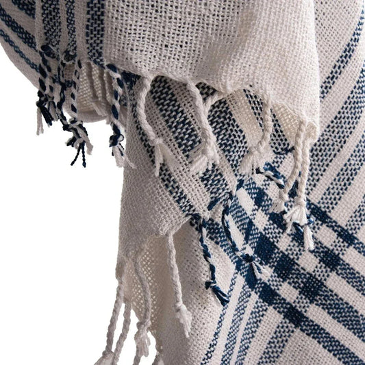 Dark Blue Plaid Outdoor Throw Blanket-Outdoor Pillows-LOOMLAN-LOOMLAN