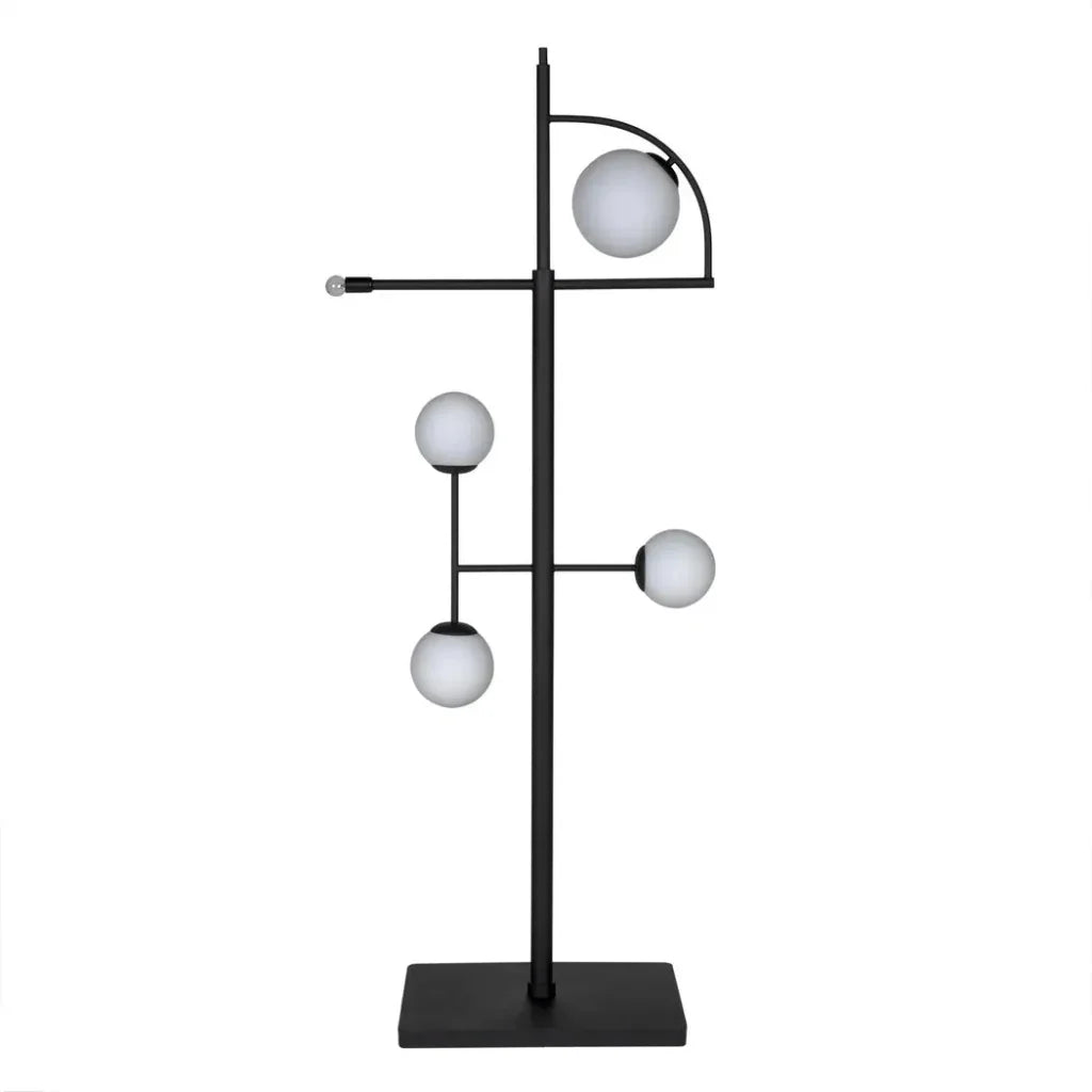 Dasha Steel and Frosted Globe Floor Lamp-Floor Lamps-Noir-LOOMLAN