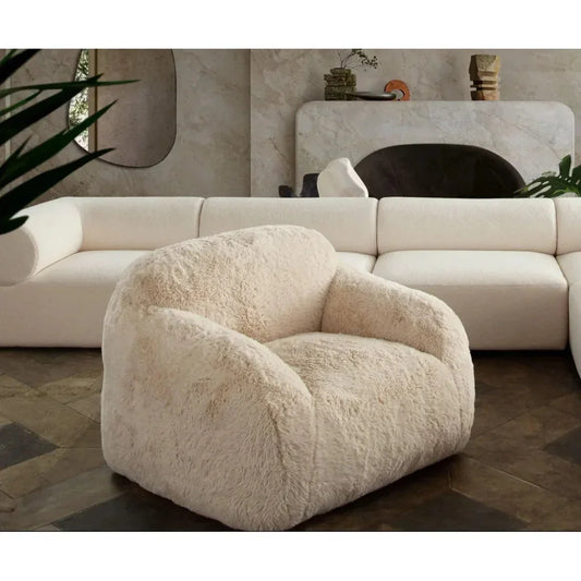Dawson Yak Sand Natural Faux Fur Accent Chair - LOOMLAN - Diamond Sofa - Club Chairs