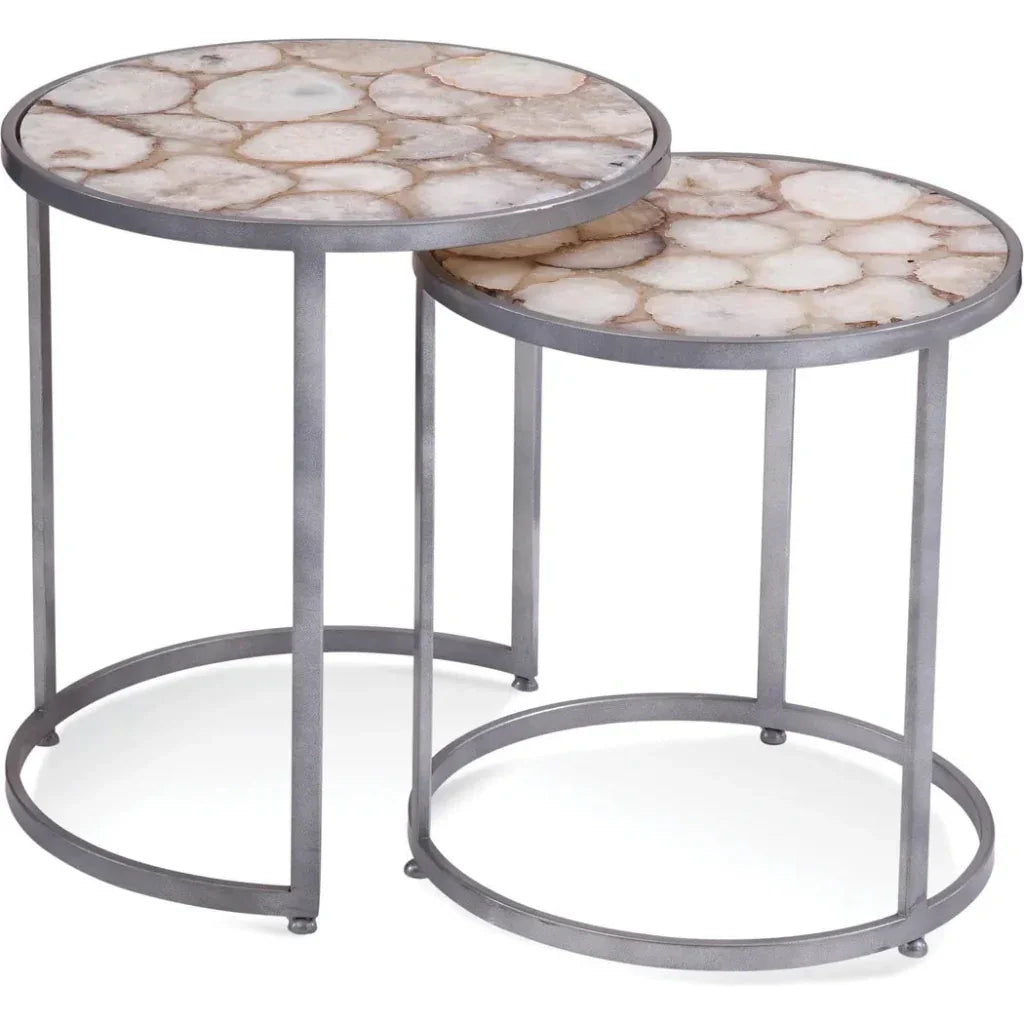 Delia Bunching Metal Silver Round Accent Table - LOOMLAN - Bassett Mirror - Side Tables