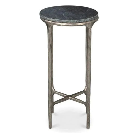 Derrick Iron & Marble Black Round End Table - LOOMLAN - Side Tables