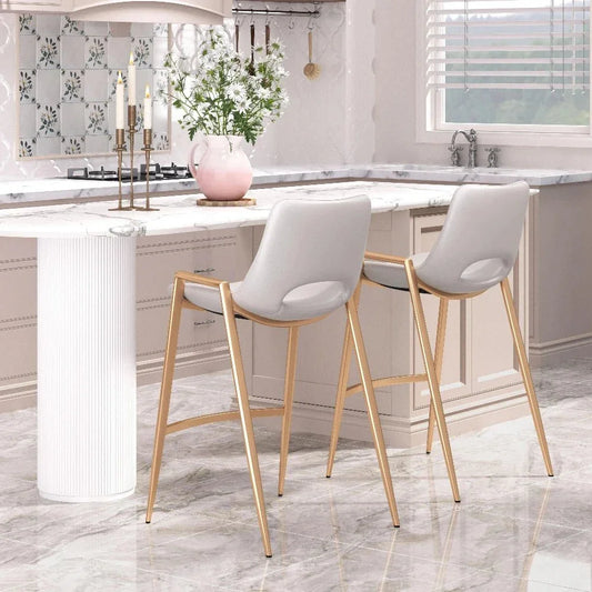 Desi White & Gold Counter Stool (Set of 2) - LOOMLAN - Zuo Modern - Counter Stools