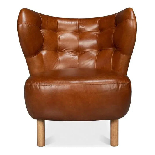 Diddy Leather Brown Armless Chair - LOOMLAN - Sarreid - Club Chairs