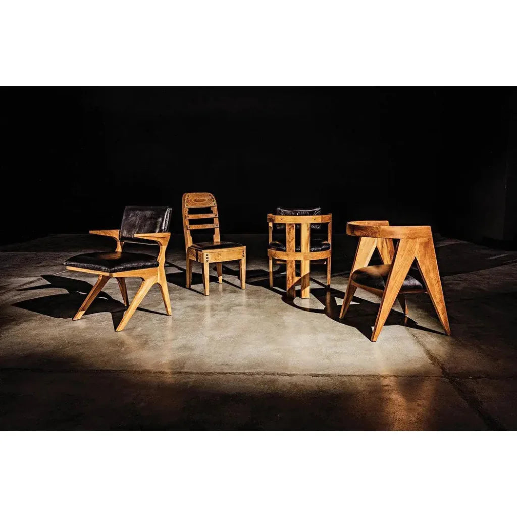 Dolores Chair, Teak with Leather - LOOMLAN - Noir - Dining Chairs