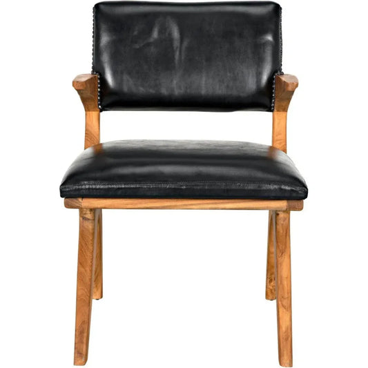 Dolores Chair, Teak with Leather - LOOMLAN - Noir - Dining Chairs