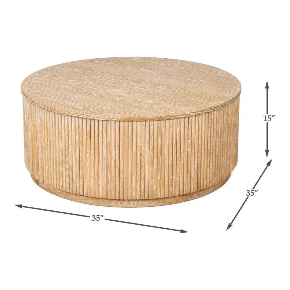 Donald Wood Brown Round Cocktail Table - LOOMLAN - Sarreid - Coffee Tables