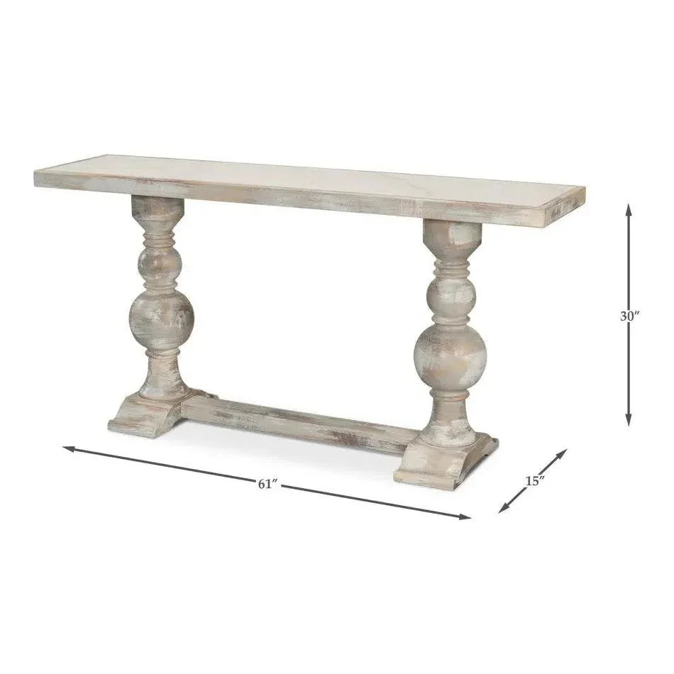 Double Pedestal Console Table White Solid Wood - LOOMLAN - Sarreid - Console Tables