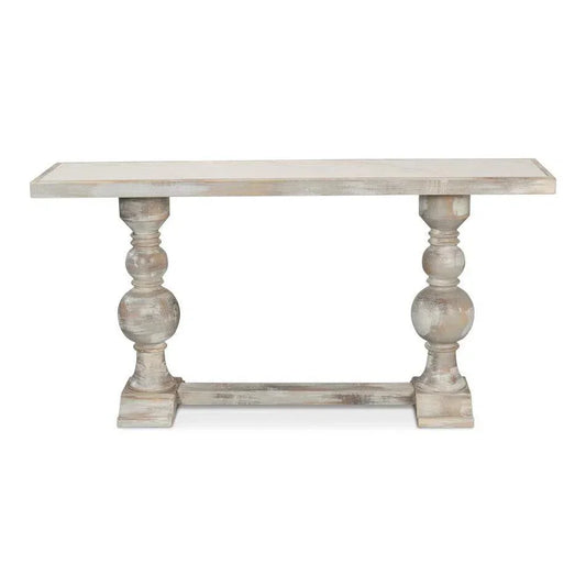 Double Pedestal Console Table White Solid Wood - LOOMLAN - Sarreid - Console Tables