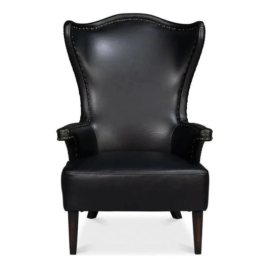 Drake Distilled Leather Black Arm Chair - LOOMLAN - Sarreid - Club Chairs
