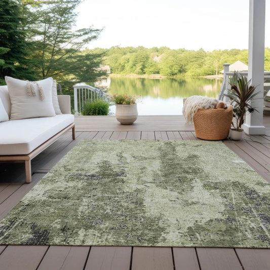 Ebonelle Green Washable Indoor - Outdoor Rug - LOOMLAN - LOOMLAN Rugs - Outdoor Rugs